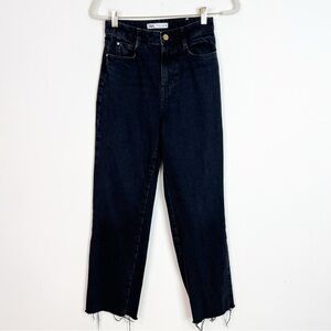 ZARA BLACK FRAY HEM STRAIGHT LEG HIGH RISE JEANS WOMENS SZ 2